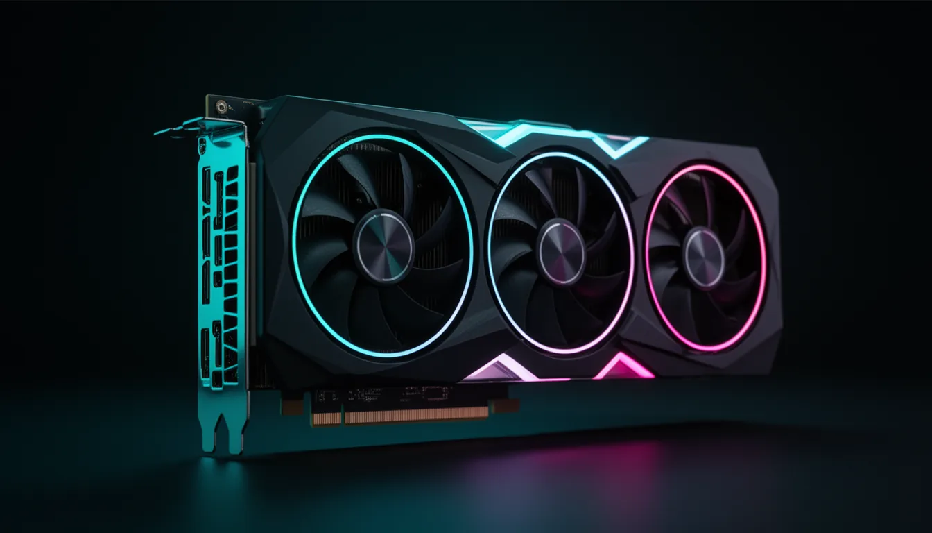 A modern 16GB gaming graphics card with RGB fans - the class of card anchoring a 1080p-ultra build under $1,500